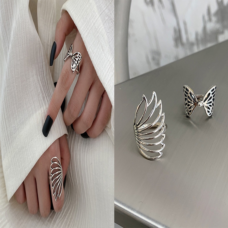 1pc Cincin Model Terbuka Desain Bulu Butterfly Gaya Retro Untuk Wanita