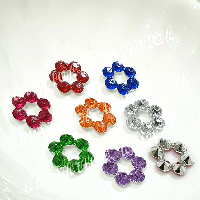 Manik Tempel / Manik Diamond Bunga 1.2 Cm - Warna Mix (isi +/- 23 pcs)