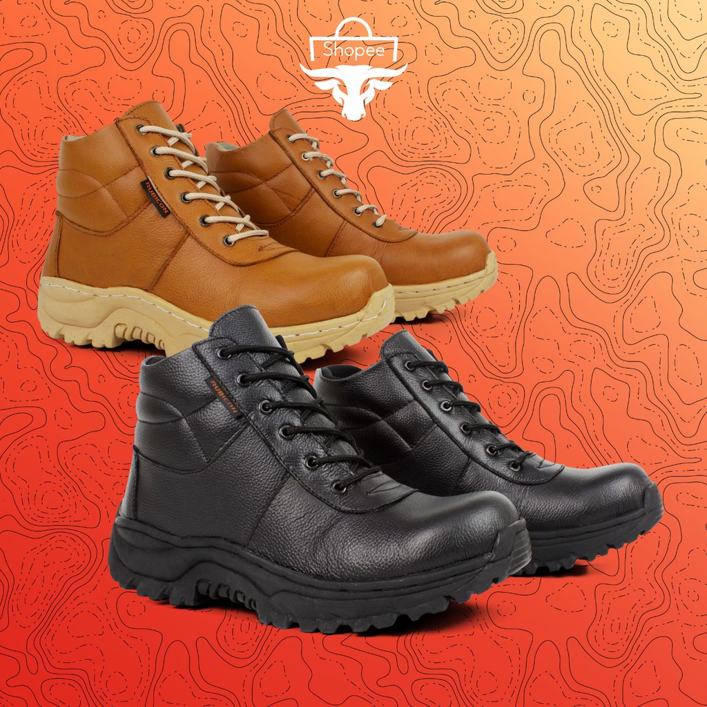 SEPATU SAFETY KULIT ASLI BOOTS TINGGI TRACKING PRIA SAFETY SHOES UJUNG BESI RUBICON BRONTO KERJA