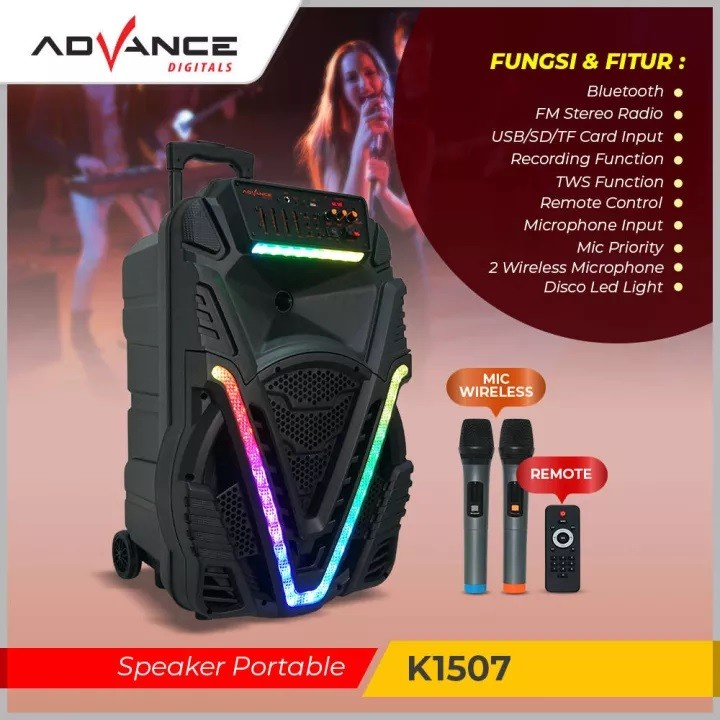 Speaker Advance K1507 Meeting Bluetooth 15 Inch + 2 mic wireless