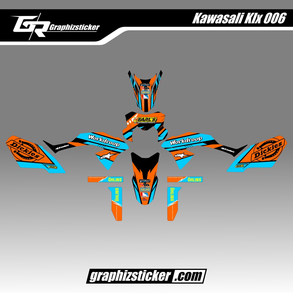 DECAL STICKER MOTOR KAWASAKI KLX BF STRIPING BIRU ORANGE