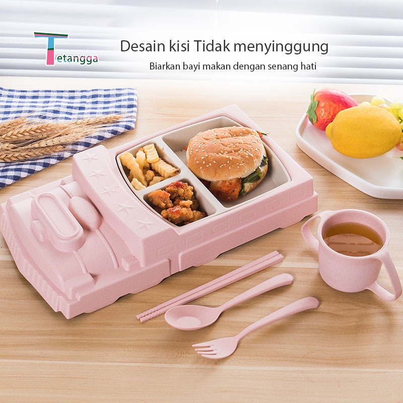 6 IN 1 Piring Makan Anak Mangkuk Makan Kereta Anak Alat Makan Anak Peralatan Makan Bayi Imut Desain