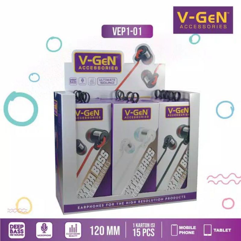 Earphone V-GeN VEP1-1 VEP1-06 VEP1-09 VEP1-10 VEP1-11 VEP1-16 Wired Handsfree Headseat V-GeN 1 Box