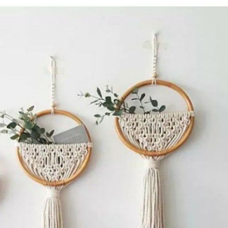 HIASAN DINDING MACRAME BAHAN LINGKARAN BESI