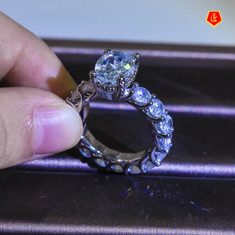 [Ready Stock]Full Diamond Moissanite Ring Simple Personality