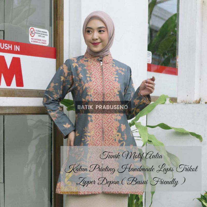 Atasan batik wanita terbaru AULIA Baju Batik Wanita Model Tunik Lengan Panjang Zipper Depan Busui Friendly Batik Premium Solo Batik Prabuseno Elegan Berbudaya