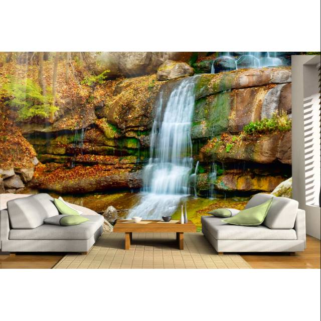 Wallpapper 3D custom ruang tamu air terjun