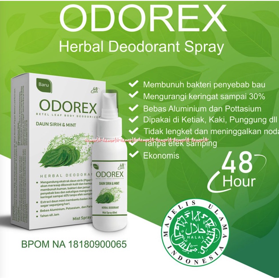 Odorex Herbal Daun Sirih &amp; Mint Deodoran Spray 60mL Mampu Bertahan Hingga 48 Jam