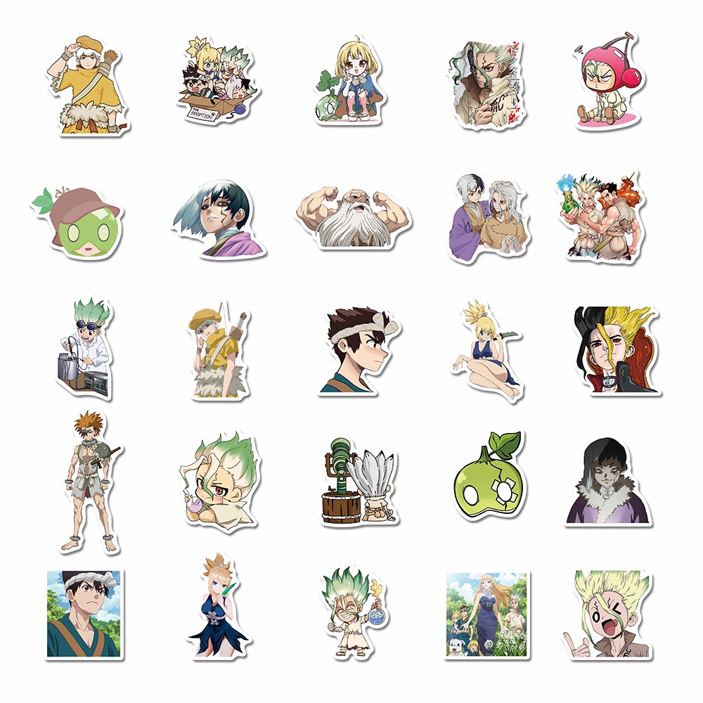 50 Pcs Stiker Motif Kartun Anime Dr. Stone War Tahan Air Untuk Dekorasi Notebook