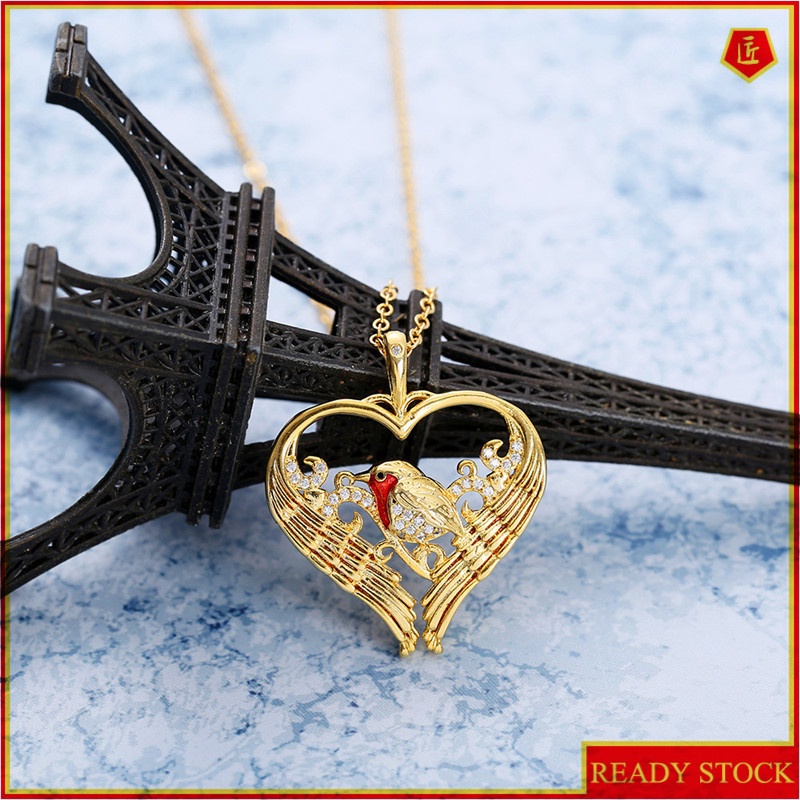 [Ready Stock]Fashion Creative Gold-Plated Bird Heart-Shaped Pendant Necklace