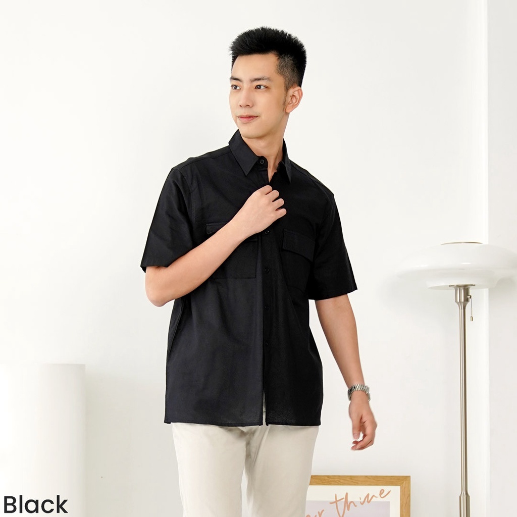 Kemeja Lengan Pendek Rami Unisex Jio Atasan Top Wanita
