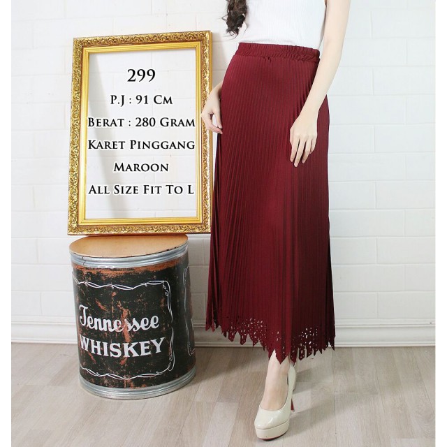 ROK PLISKET LASERCUT 299 PRISKET PANJANG MUSLIMAH PLEATED SKIRT FLARE SKIRT MAYUNG FLOWY REMPEL