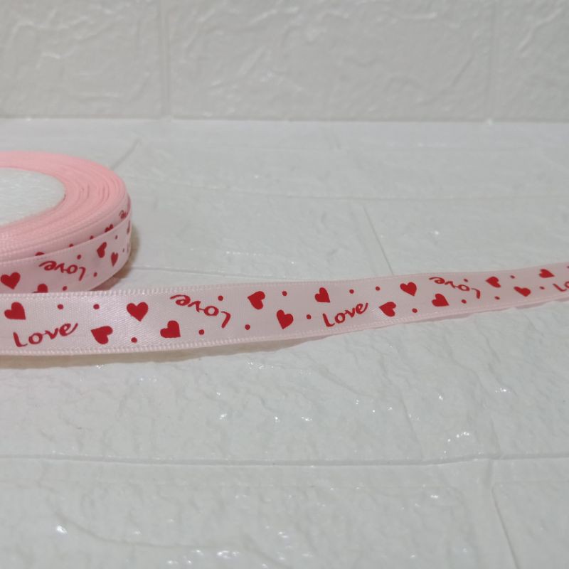

1yard (90cm) Pita Satin Love pink 1,3cm/Pita Valentine/Pita Kado/Pita Hampers