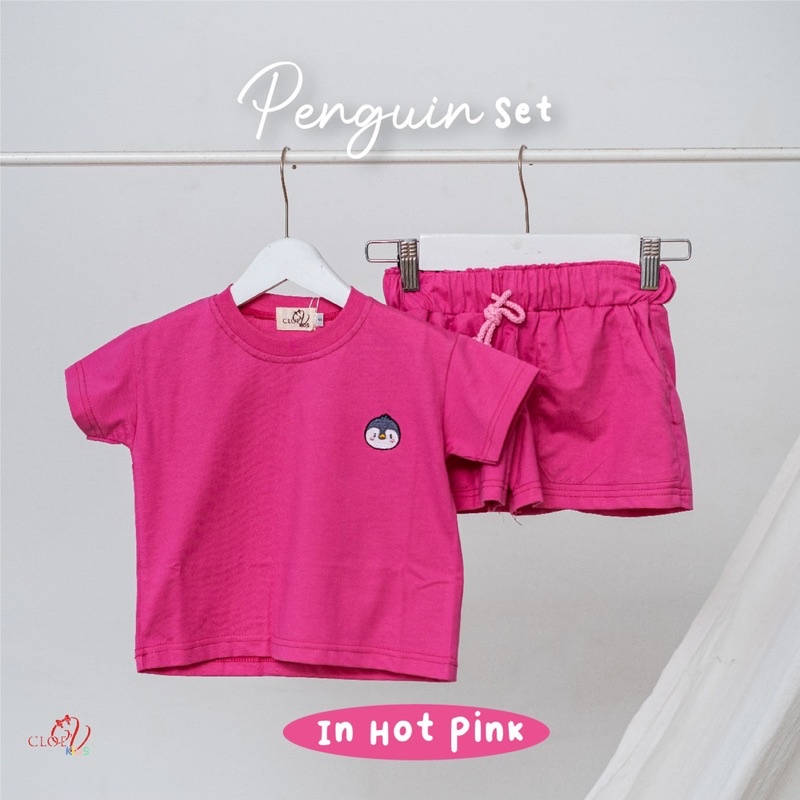 CLOEVKIDS - Setelan kaos dan celana pendek couple mom and kids - pinguin &amp; rabbit