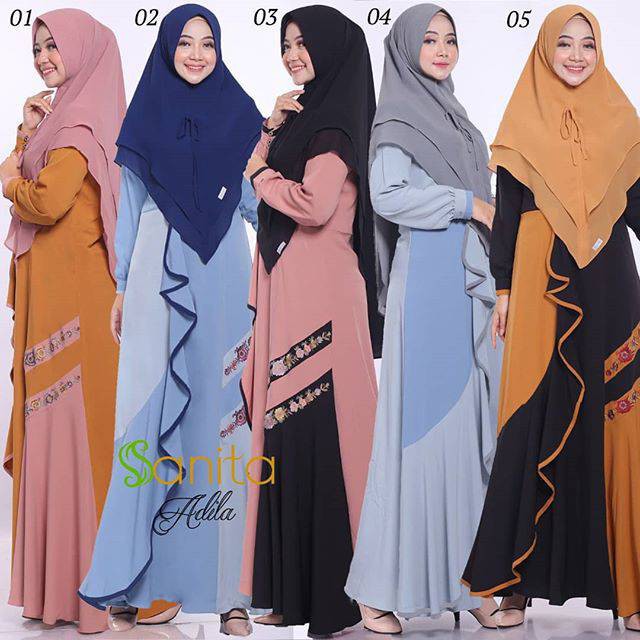 GAMIS ADILA BY SANITA/gamis dewasa/pakaian wanita/baju muslim/setelan/khimar/syari/hijab/modis
