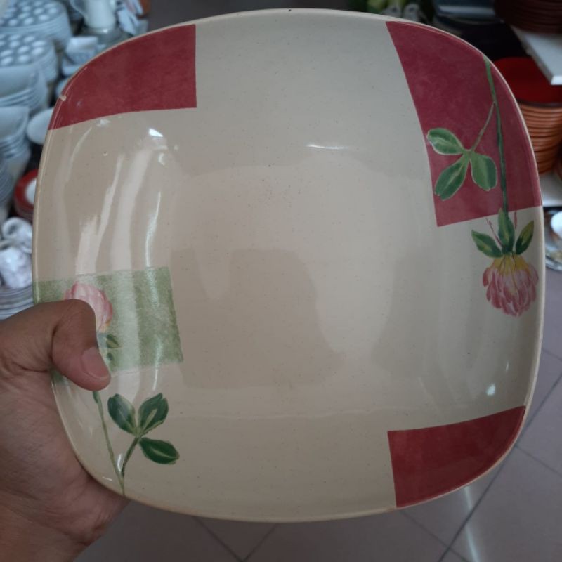 FLOWER DINNER PLATE PIRING KERAMIK SANGO MOTIF BUNGA KOTAK SQUARE PLATE