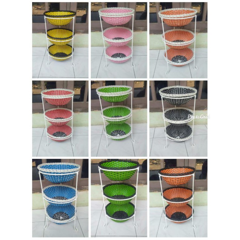 0KERANJANG BAWANG/TEMPAT BUMBU ROTAN SINTETIS SUSUN 3