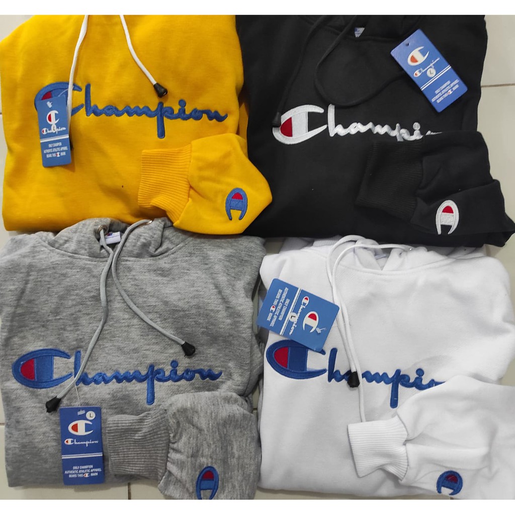 Sweater Hoodie Champion Premium Motif Tulisan Bordir Full Tag wash Original