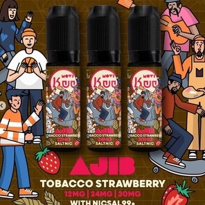 LIQUID KUY AJIB TOBACCO STRAWBERRY WITH NISCALL 99+ BY MOVI AUTHENTIC 100% | 12MG 24MG 30MG