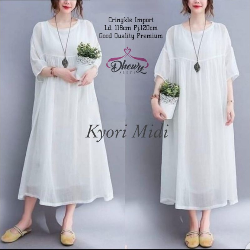 Jumbo midi dress Kyori Midi katun cringkle import LD 118 PB 120 long tunik midi dress polos
