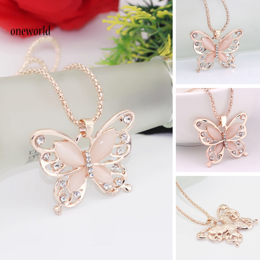 |Onwo Dress Mini Lengan Pendek Untuk Wanita| Kalung Liontin Kupu-Kupu Warna Rose Gold Aksen Berlian Imitasi Untuk Wanita