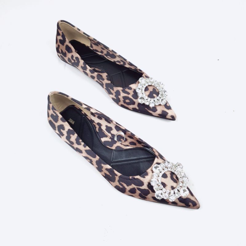 ZR Shimmery with Leopard Print Flat Shoes