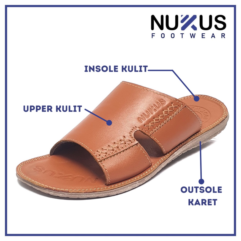 Nukus Sandal Selop Pria Dewasa Kulit Sapi Asli Coklat Tan - NK 03