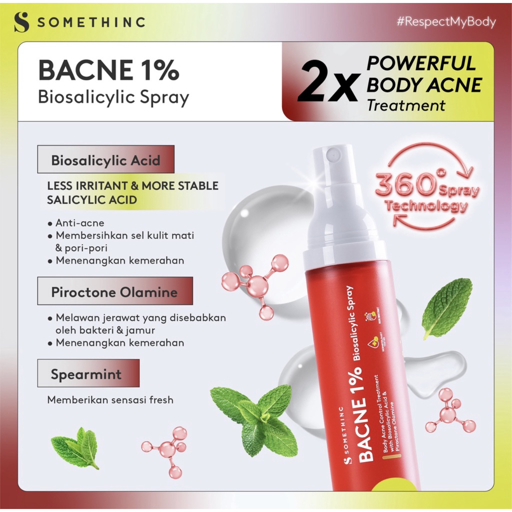 SOMETHINC Bacne 1% Biosalicylic Spray - Spray Jerawat Badan &amp; Jerawat Punggung