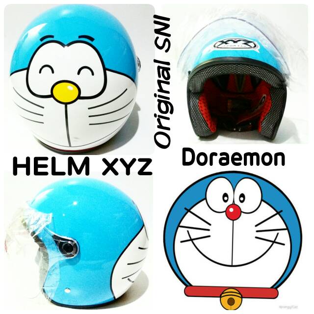 Helm XYZ karakter Doraemon Biru helm xyz original sni with kaca helm terbaru dan termurah