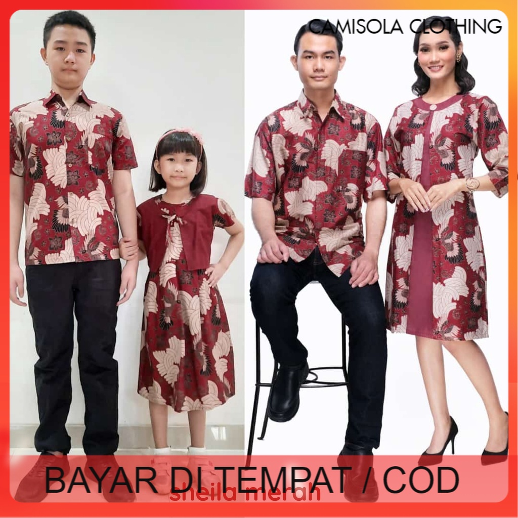 BATIK COUPLE KELUARGA SARIMBIT PASANGAN MUDA AYAH IBU ANAK  PREMIUM FAMILY JUMBO MODERN MURAH KEKINIAN TERBARU TUNIK DRESS SHEILA MERAH CAMISOLA CLOTHING