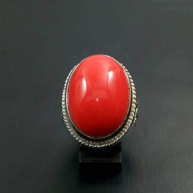 Cincin batu red redish marjan dim jumbo dengan ring tanam anti luntur