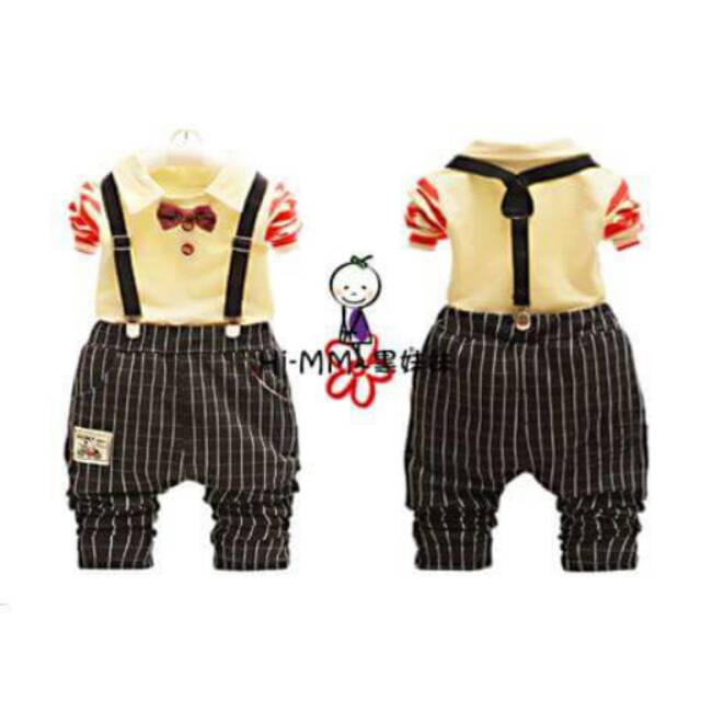 Setelan Anak Cowok Steve Style Yellow Set 3in1 (baju berdasi, celana, suspender)