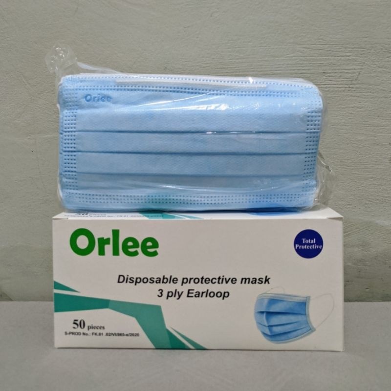 Masker Orlee Earloop 3ply Cantol Disposable Mask Isi 50 Pcs