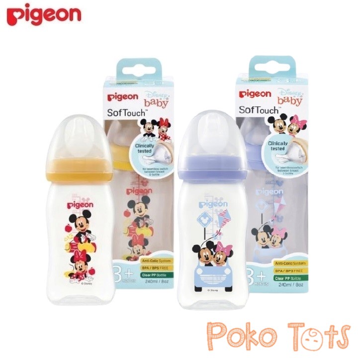 Pigeon Wide Neck Bottle Mickey Minnie 240ml Botol Susu SofTouch PP Disney WHS