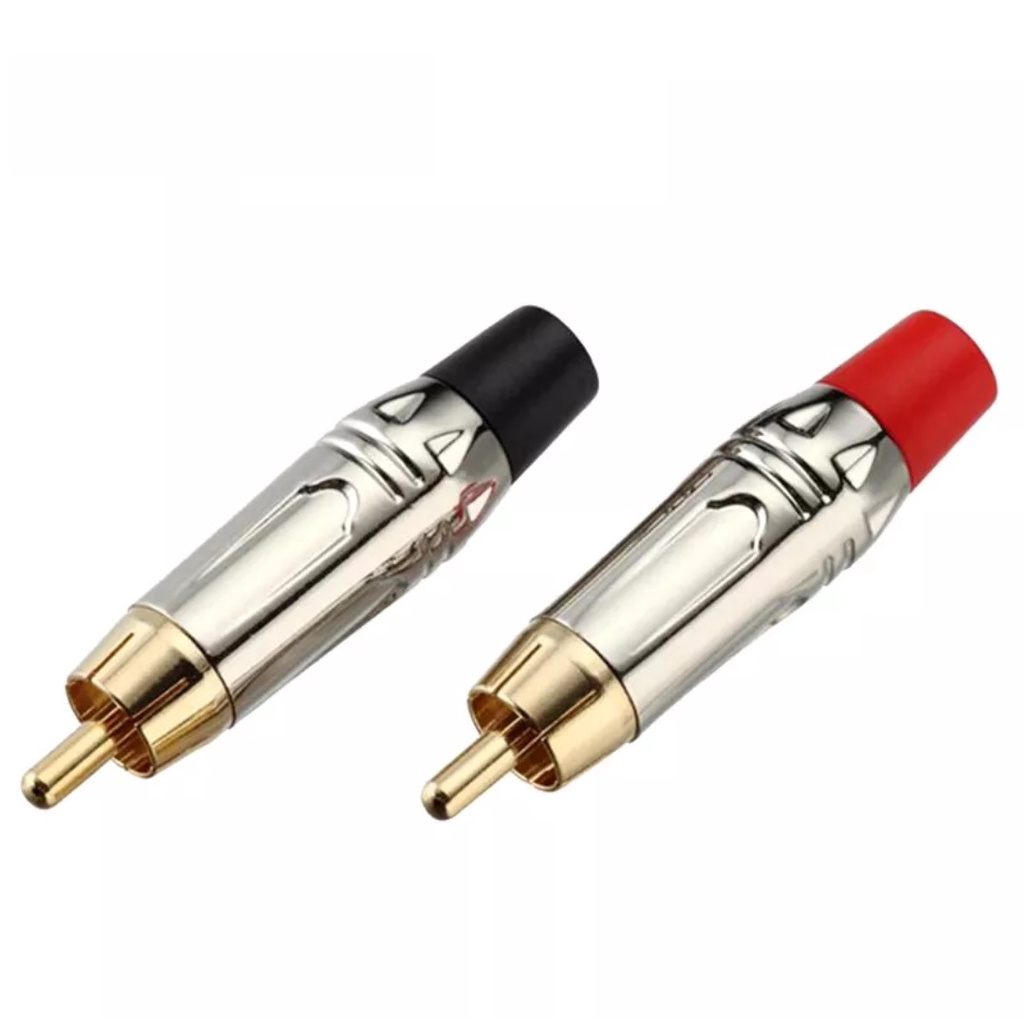 RCA Plug Connector Gold Plated Kabel Audio 2 Pasang Merah + Hitam