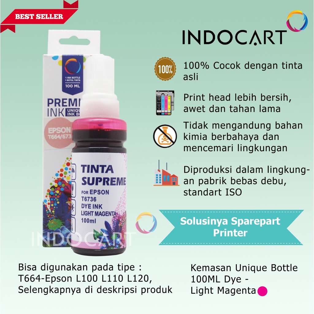 IndoCart Tinta Refill Epson T6731 T6732 T6733 T6734 T6735 T6736-100ml