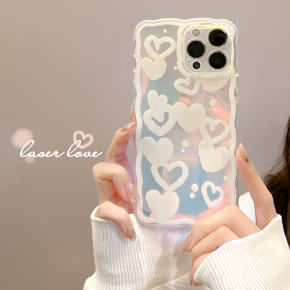 Case Transparan Motif Hati Putih Dengan Laser Card Untuk Iphone 11 8 7 Plus SE2 XS XR 12 13 Mini PRO MAX