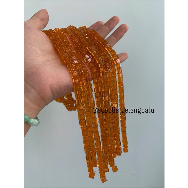 kristal Ceko kotak 6 x 6mm orange QUARTZ crystal bening bross PREMIUM