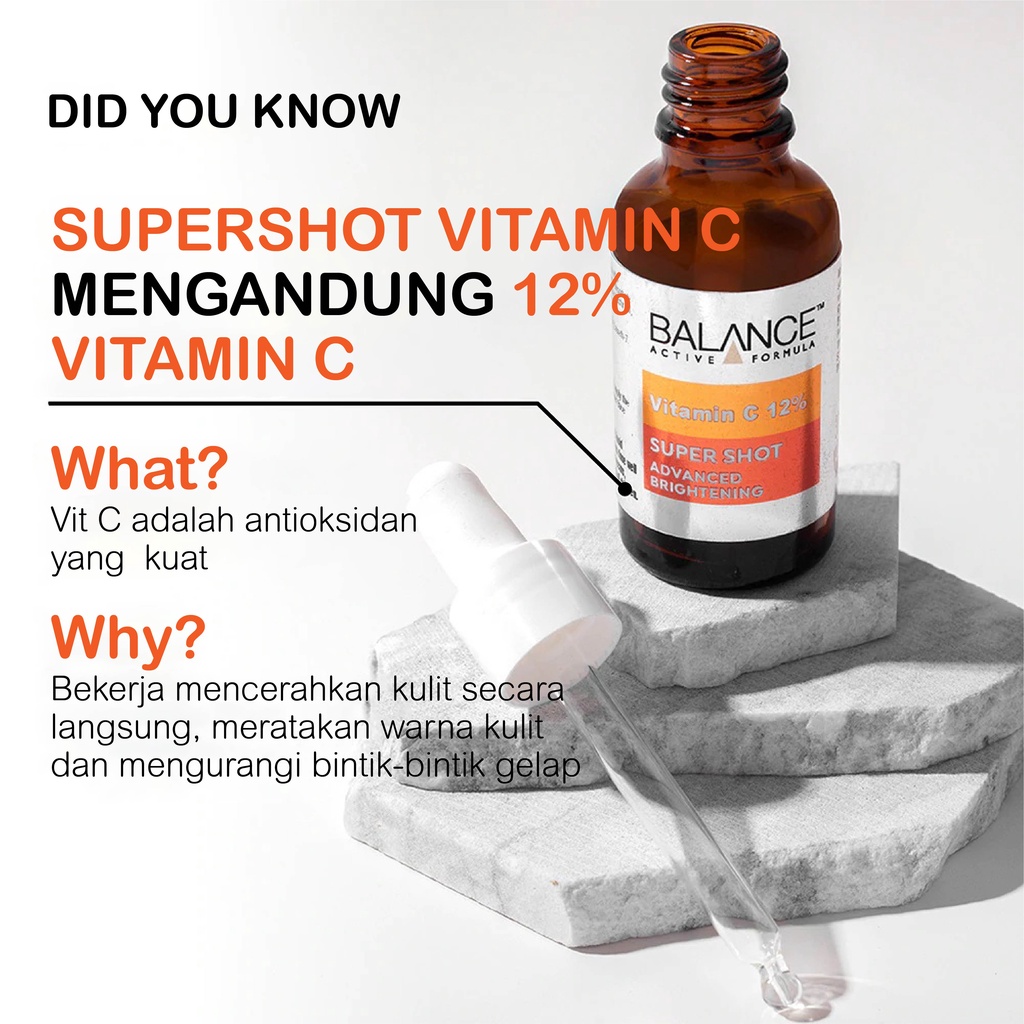 BALANCE Active Formula 12% Vitamin C SUPERSHOT Serum (30ml) - Mencerahkan dan Mengurangi bintik hitam