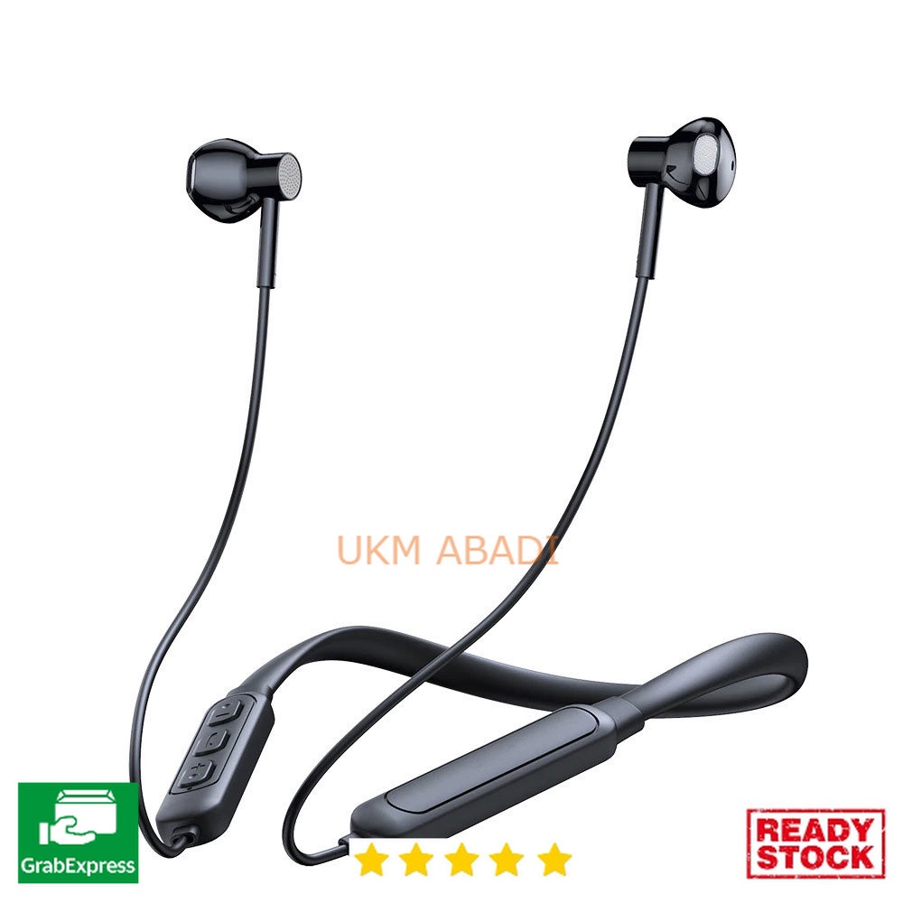 Earphone Leher Neckband Bluetooth 5.0 Sweatproof Microphone WSH0537