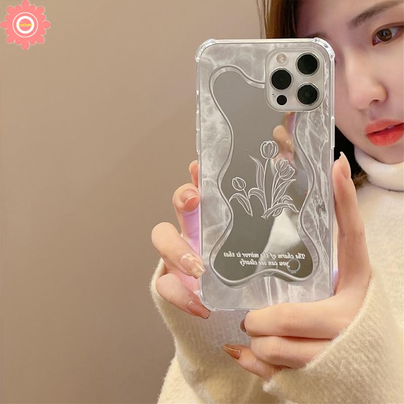 Case Cermin Makeup Desain Bunga Mawar Daun Warna Silver Untuk IPhone 11 7 8 Plus XR 13 12 Pro Max X XS Max SE 2020