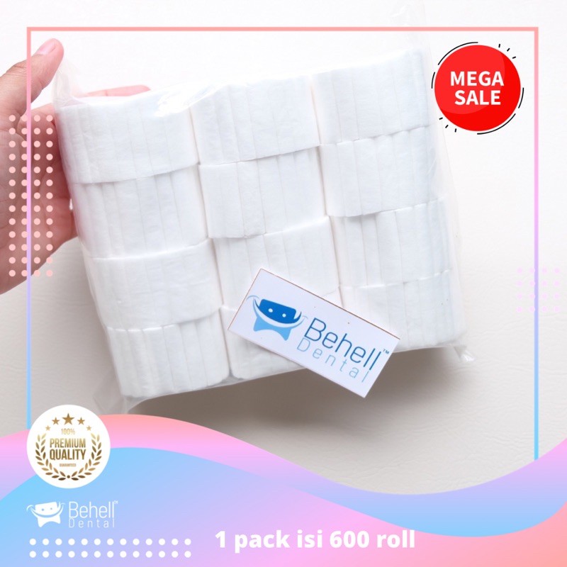 1PACK ISI 600pcs DENTAL COTTON ROLL / COTON ROL / DENTAL KAPAS GIGI ISI 600 PICS 1 PACK ORIGINAL - BEHELLDENTAL