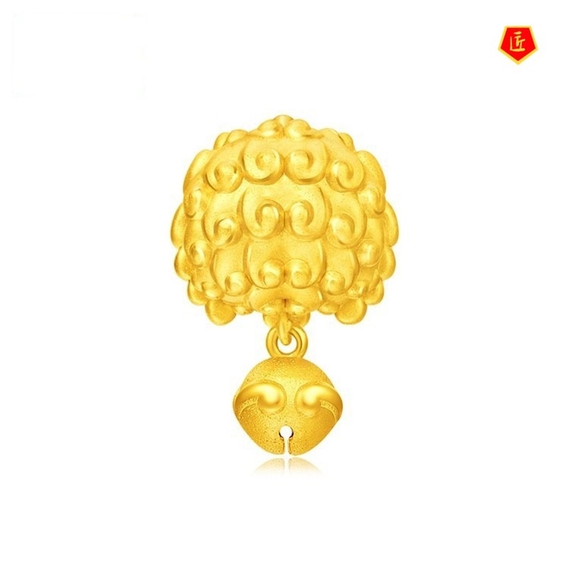 [Ready Stock]Gold Auspicious Little God Beast Lion Bell Pendant 3D Golden Lucky Beads