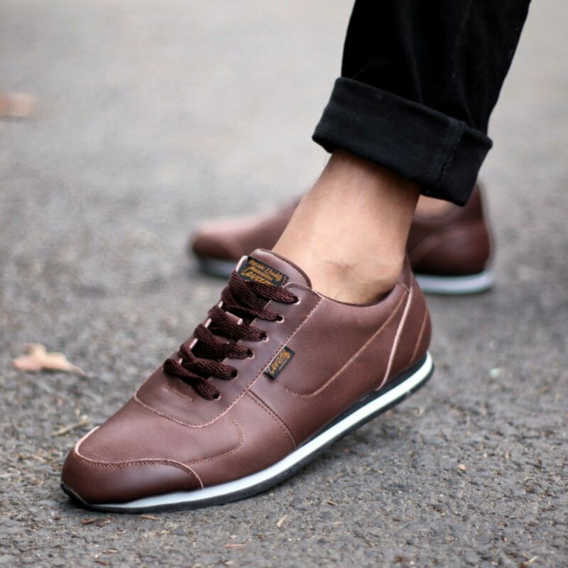 CEVANY MORLEY - Sepatu Casual Sneakers Kulit Pria Original Handmade Jalan Trendy Jogging Model Tali