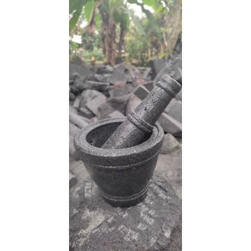 Lumpang dan Alu Batu Asli Gunung Merapi Ukuran 14cm +free Packing Kayu