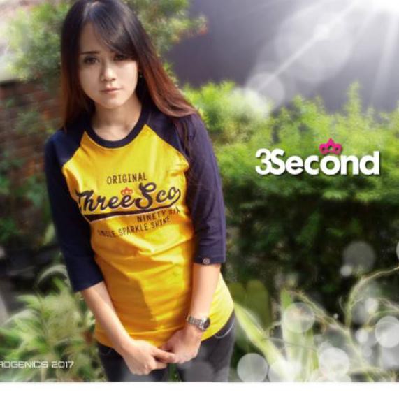 Siap Kirim - Kaos raglan wanita threesecond 3second premium badan kuning emas lengan navy