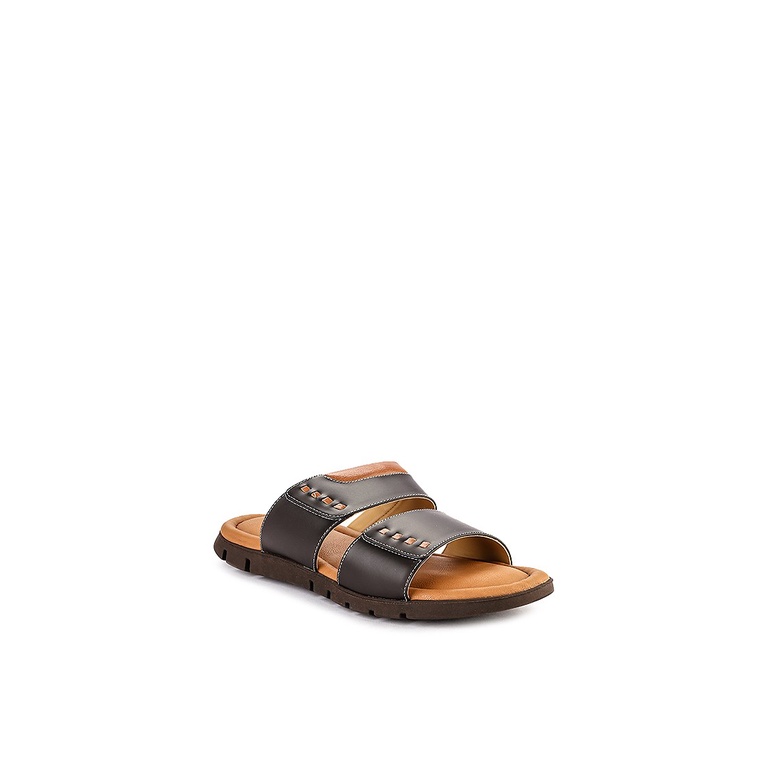 SANDAL SLIDE KULIT ANDRE VALENTINO PRIA ORIGINAL CASUAL COKLAT AVM03