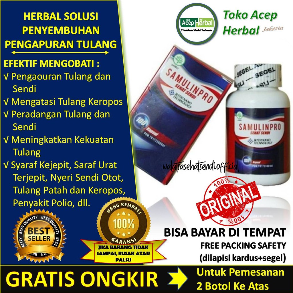 

Obat Pengapuran Tulang, Tulang Keropos, Polio, Encok, Gout - SAMULINPRO SEHAT SENDI ORIGINAL