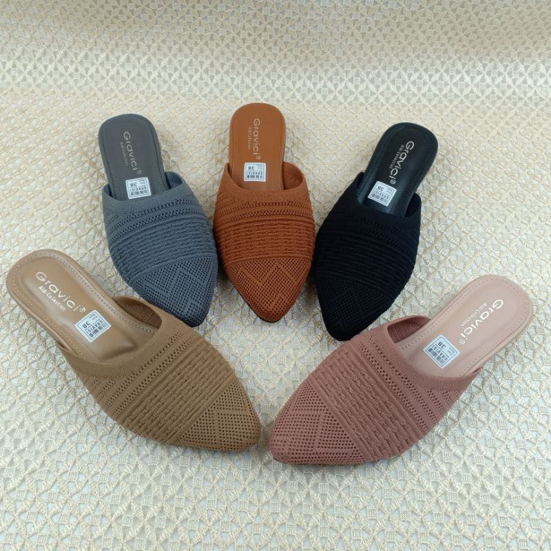 GRAVICI - Sepatu Slip On Mules Wanita Bahan Rajut Import NR 14