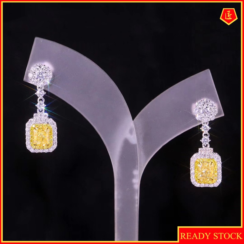 [Ready Stock]New Luxury Micro-Inlaid Yellow Diamond Earrings